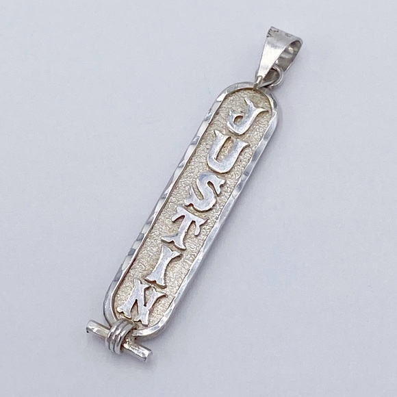 Sterling Silver 925 Egyptian Cartouche Hieroglyphics Charm Pendant "JUSTIN" - Picture 1 of 6